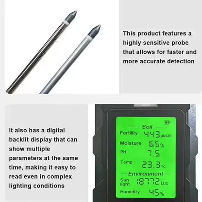 2025 Best 6 in 1 Intelligent Soil Meter Fertility/Ph/Moisture/Tmep/Sunlight/Humidity Soil Tester for Agriculture and Garden