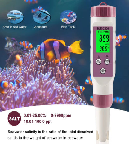Smart Digital 7IN 1 PH / TDS / EC / ORP / Salinity/Specific Gravity of Seawater / Temperature Ph Meter by Mobile App