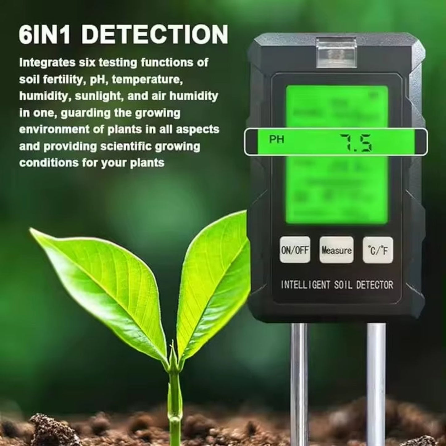 2025 Best 6 in 1 Intelligent Soil Meter Fertility/Ph/Moisture/Tmep/Sunlight/Humidity Soil Tester for Agriculture and Garden